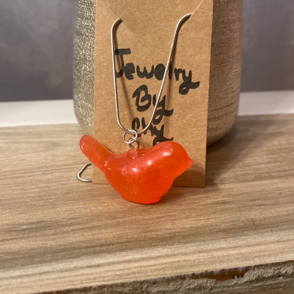 Handmade resin bird necklace